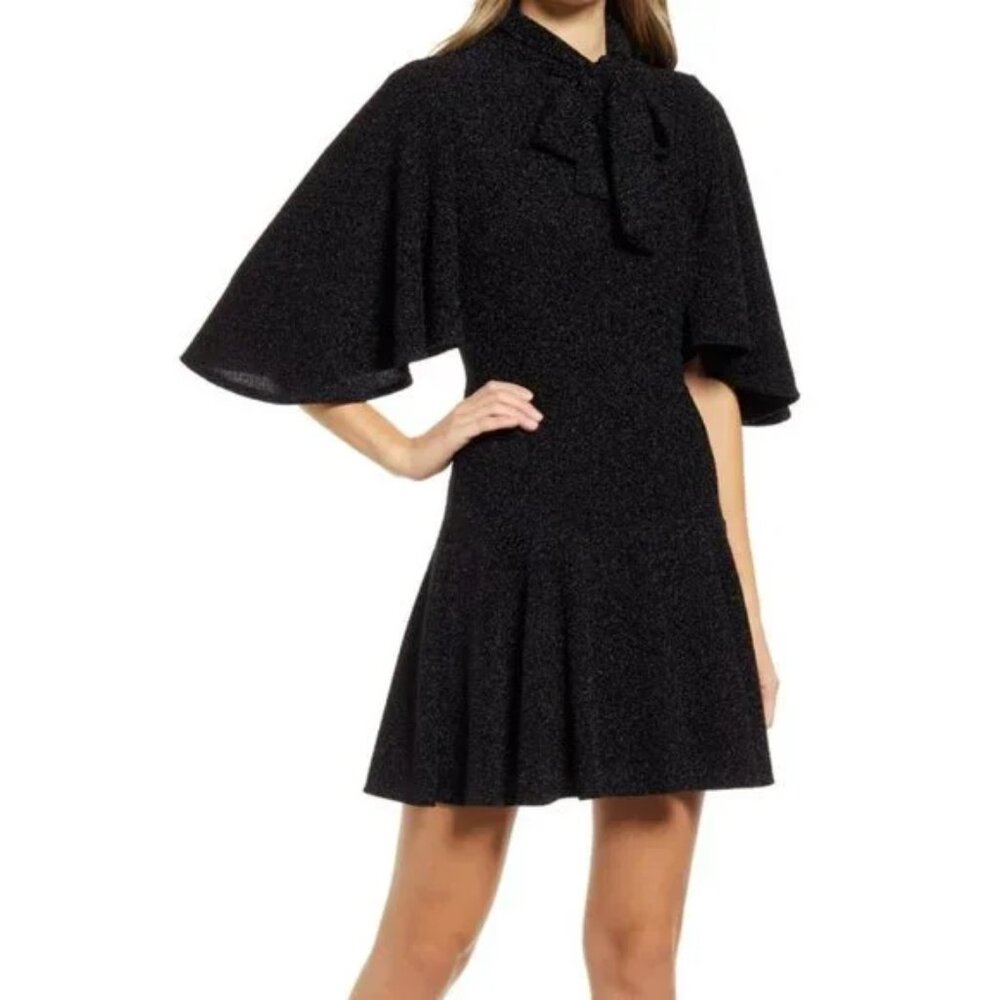 Black Halo Coralia Tie Neck Sparkle Minidress Size 6